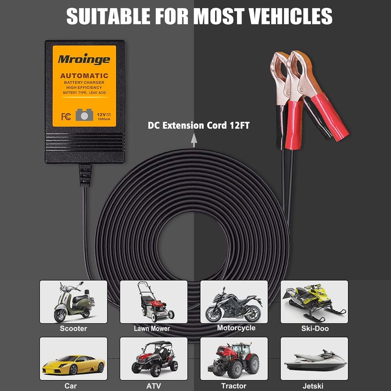 Mroinge Trickle Charger 12V 1000mA Smart Battery Charger & Maintainer and Automatic Float Charger for Motorcycle, ATV, Lawnmowers and More - Image 5